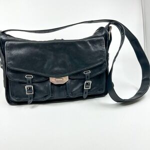 Rags and Bones Messenger Back Purse Black Leather Strappy Grunge Goth